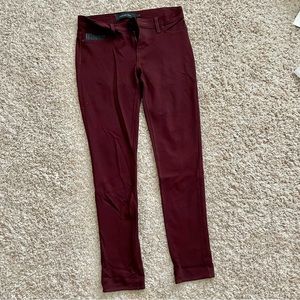 Leather detail red jeggings